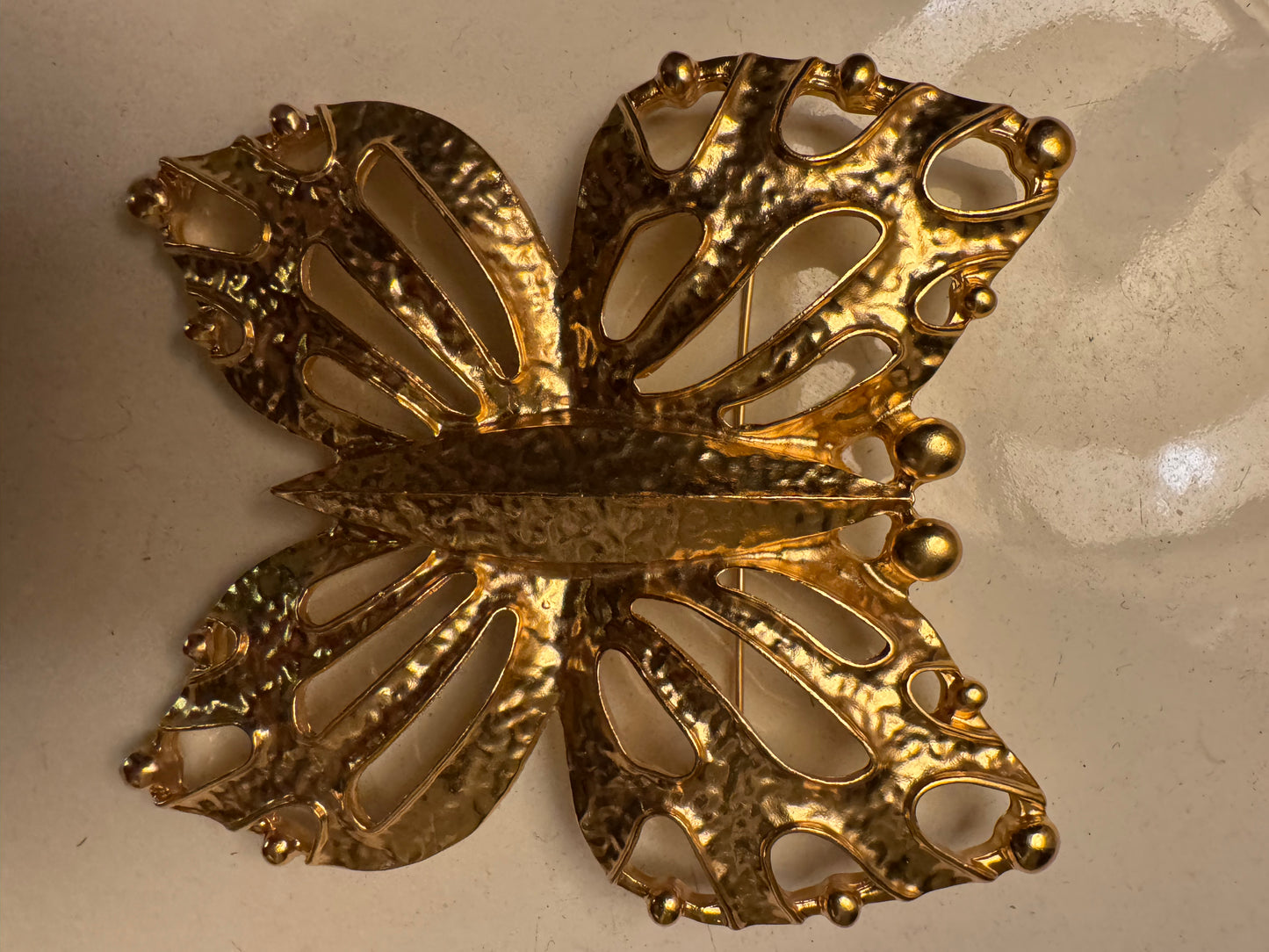 Beautiful gold tone, butterfly brooch. Jumbo size. Sourced in Paris.