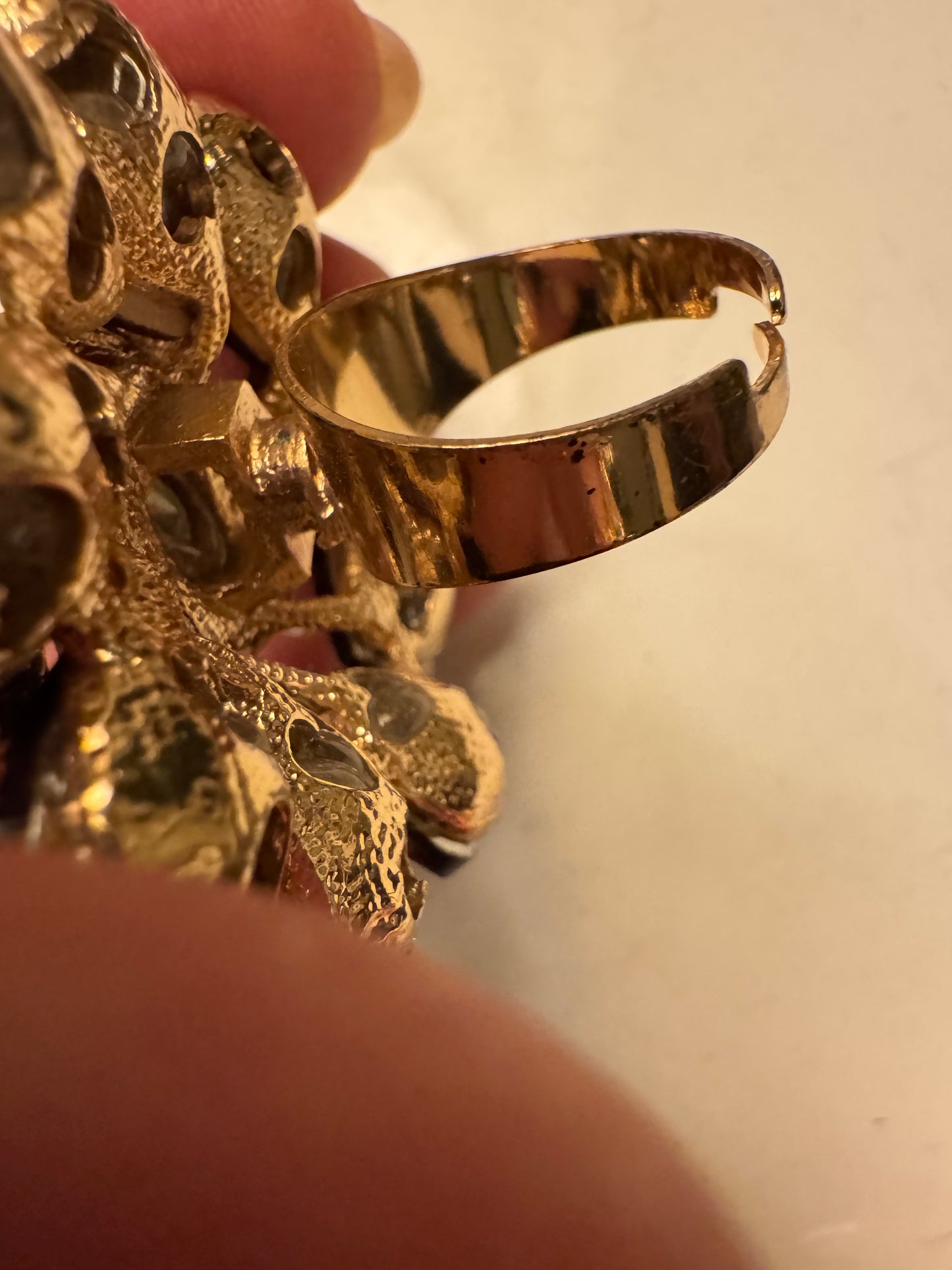 Beautiful 1980s Amber colored flower with rhinestone center ring. Sourced in Paris.
