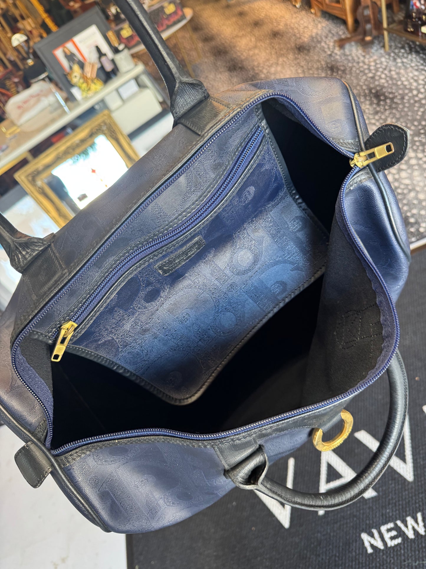 1990s navy leather DIOR by Galliano weekender