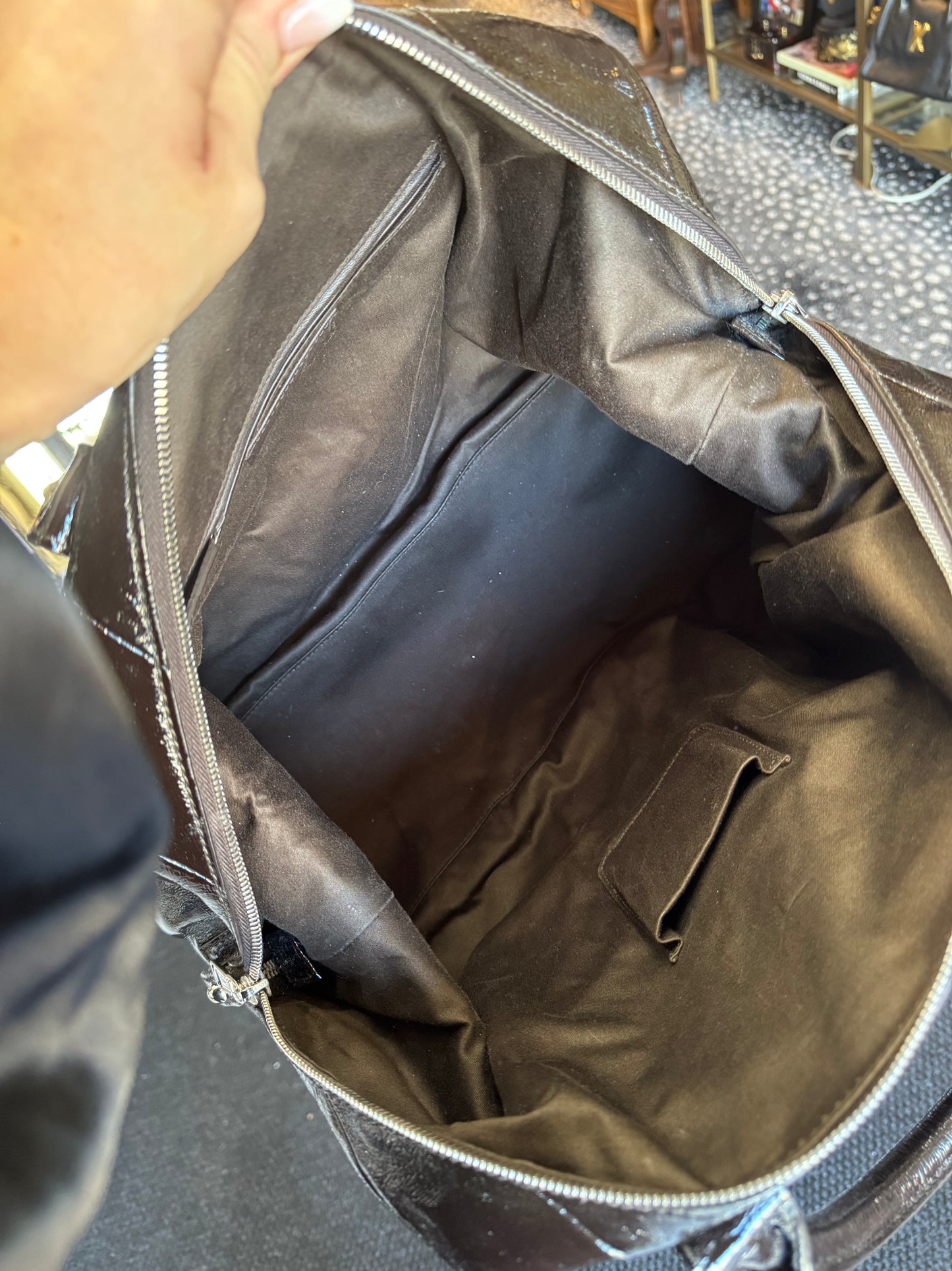 2007 YSL Easy Bowler black patent tip handle bag