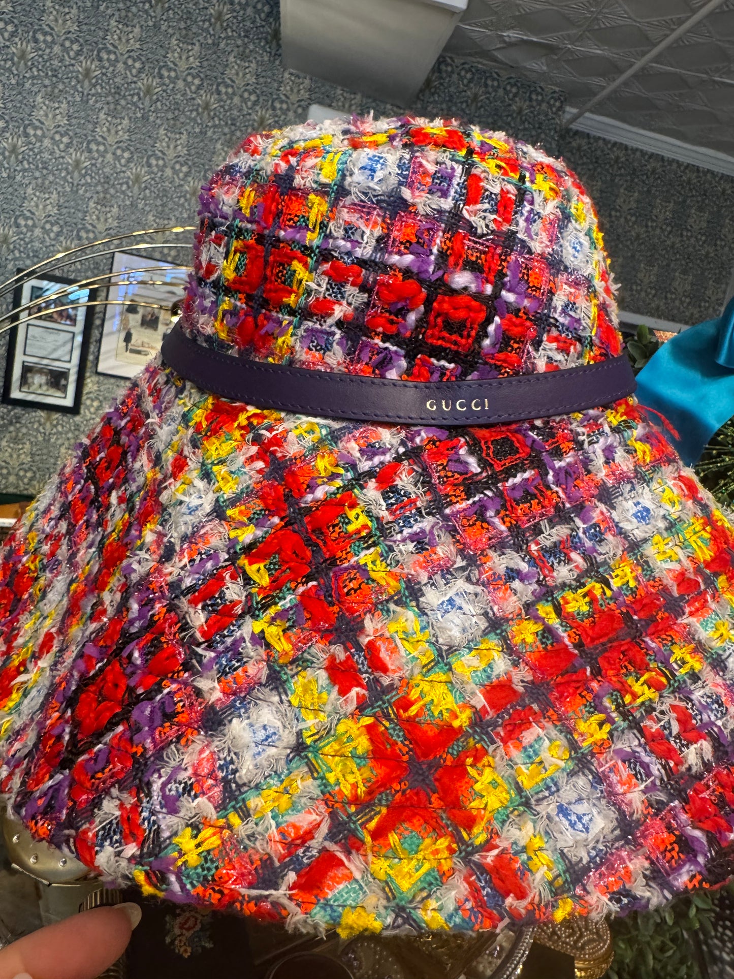 Gorgeous bright colored tweed wide brim, Gucci hat. New with tags.