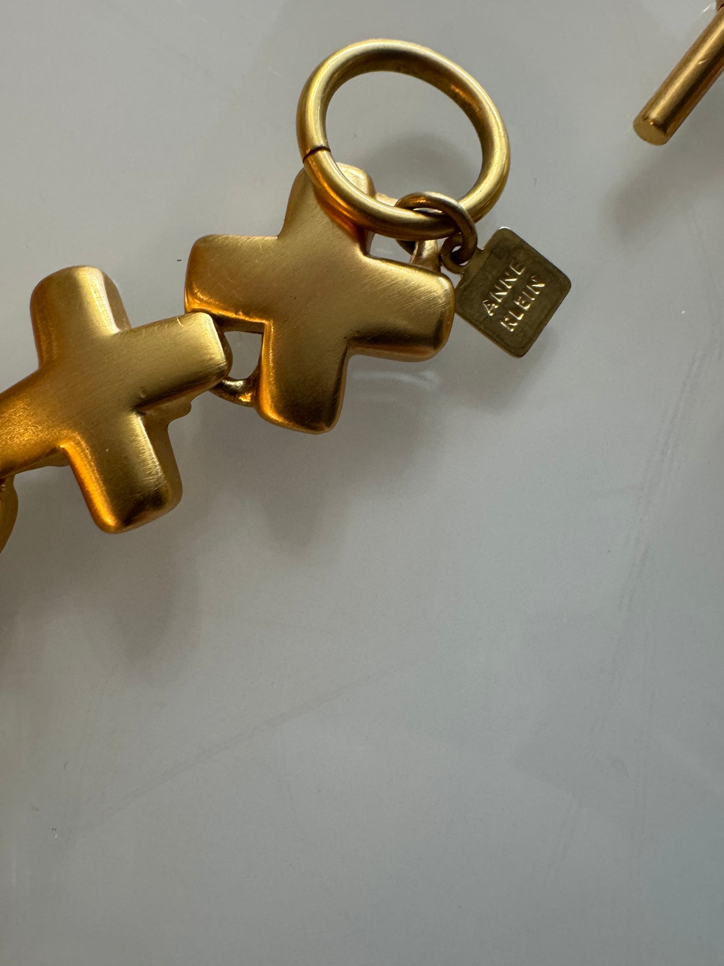 1980s Ann Klein, matte Gold tone X necklace