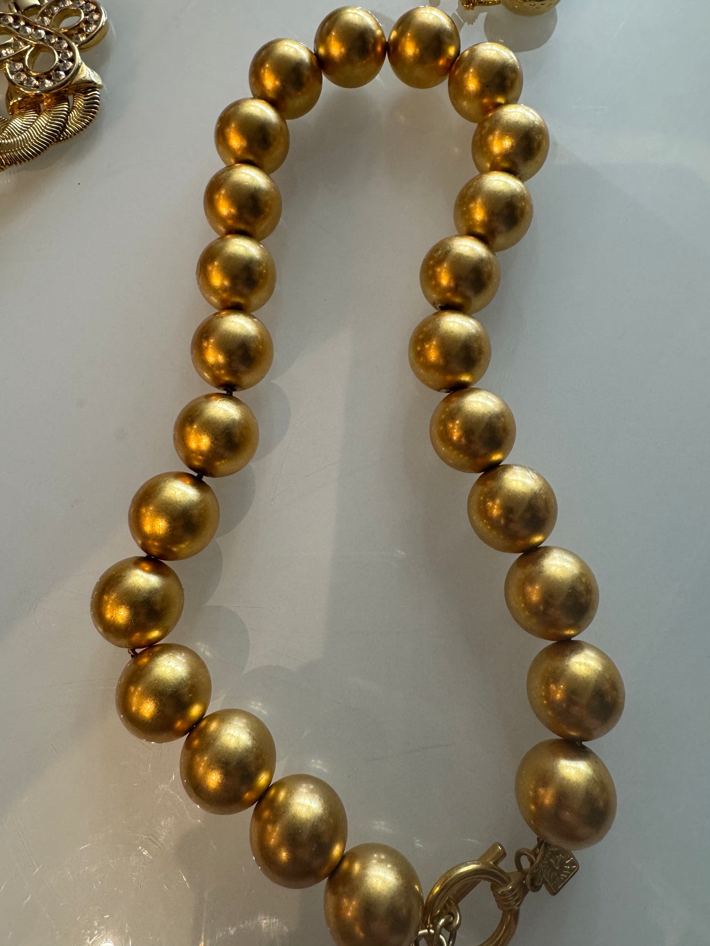 1980s Ann Klein matte gold tone beaded necklace