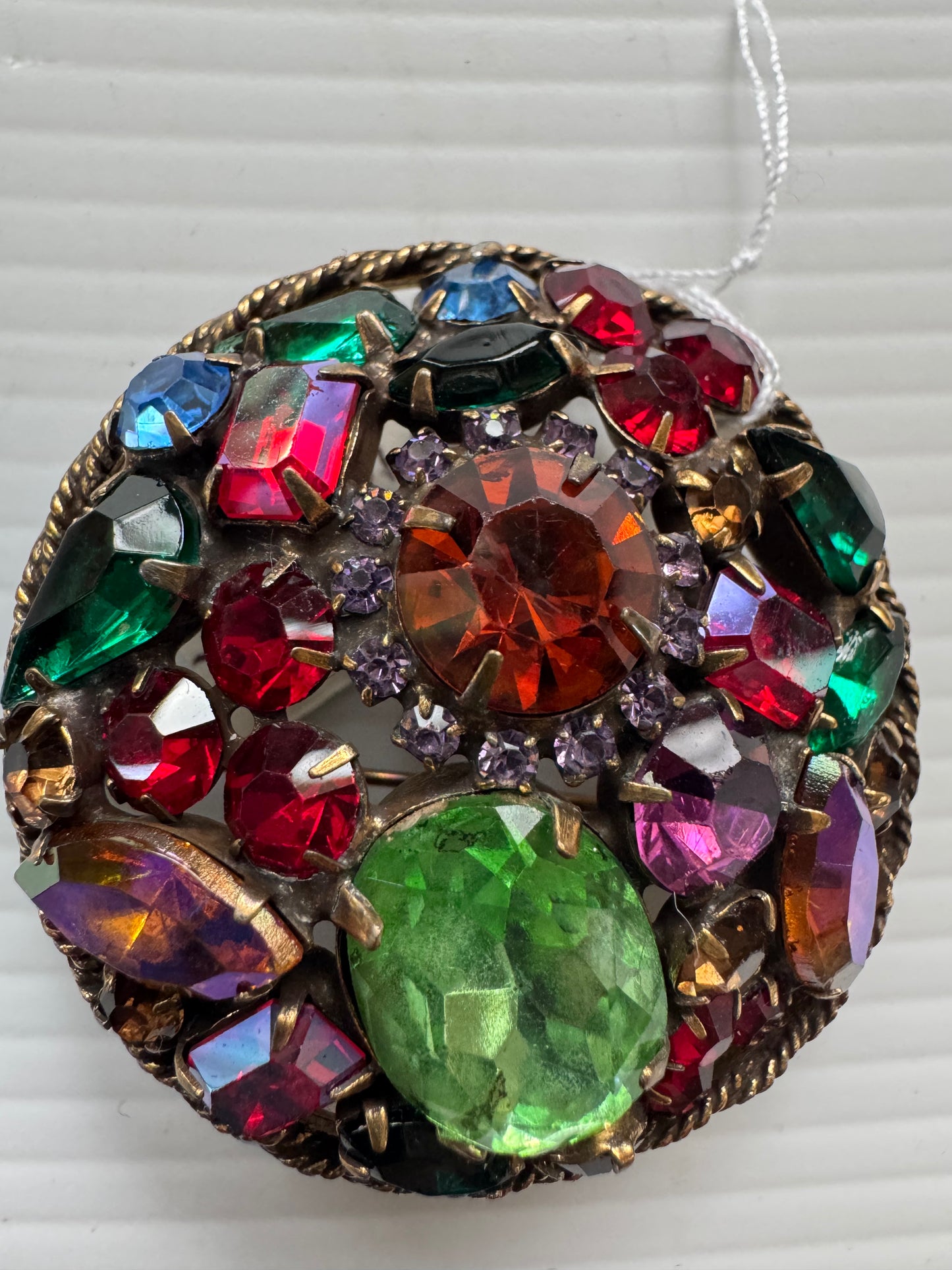 Stunning signed Weiss fruit salad, rhinestone colored brooch