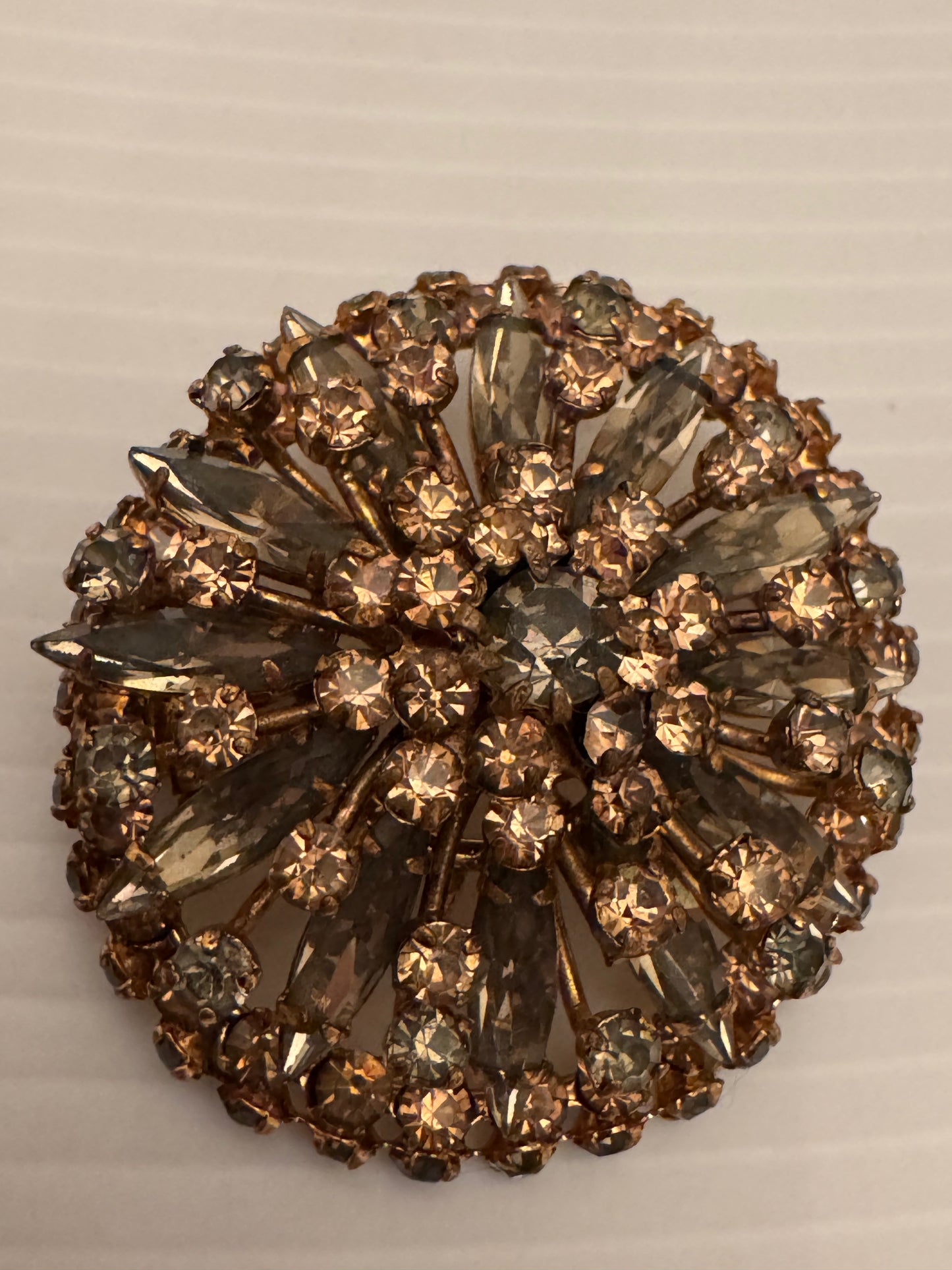 Beautiful gray and amber sparkly rhinestone brooch, signed Austria