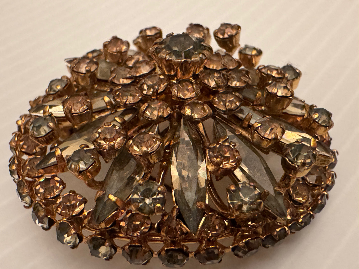 Beautiful gray and amber sparkly rhinestone brooch, signed Austria