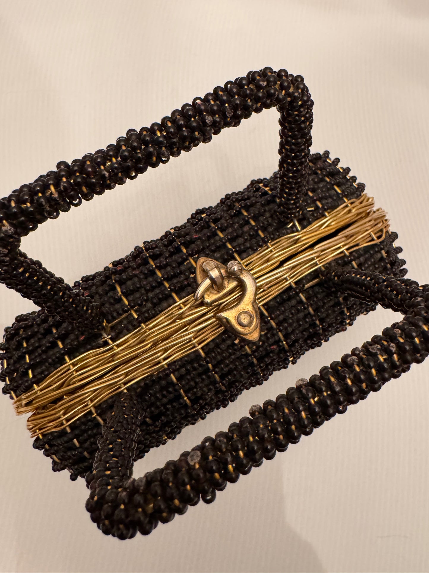 Beautiful vintage, black beaded with gold wire vintage bag by WALBORG