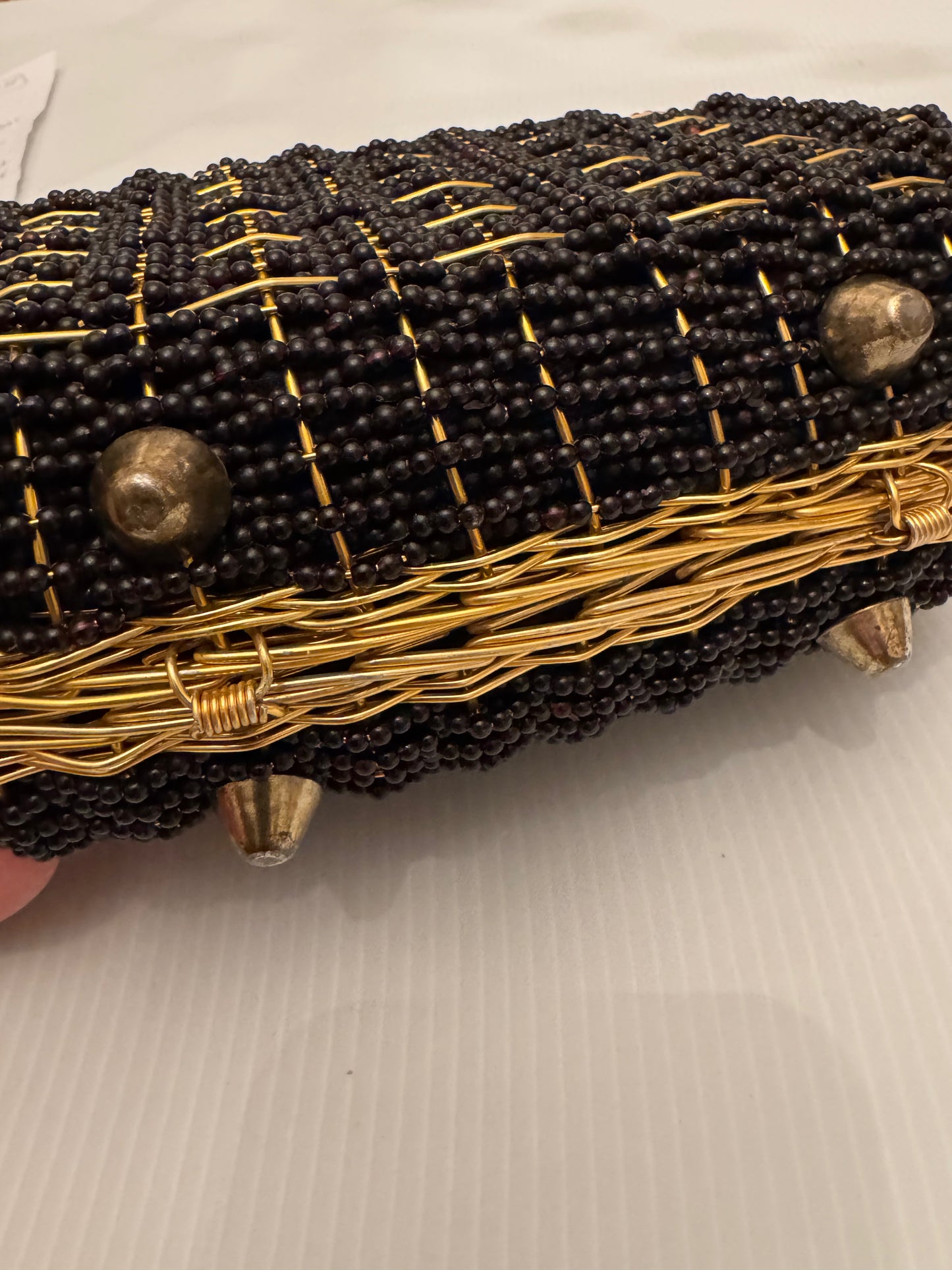 Beautiful vintage, black beaded with gold wire vintage bag by WALBORG