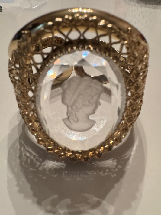 Vintage, gold tone, whiting and Davis clamper cameo bracelet