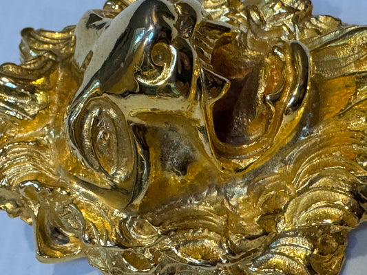 MAJOR vintage collectible signed Judith Leiber 1980s Lionhead brooch with pendant clip