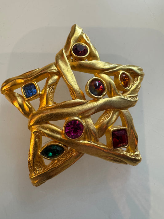 statement piece 1980s matte gold rhinestone star brooch