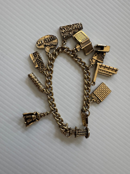 Vintage 1960s gold tone, Las Vegas casino, charm bracelet.