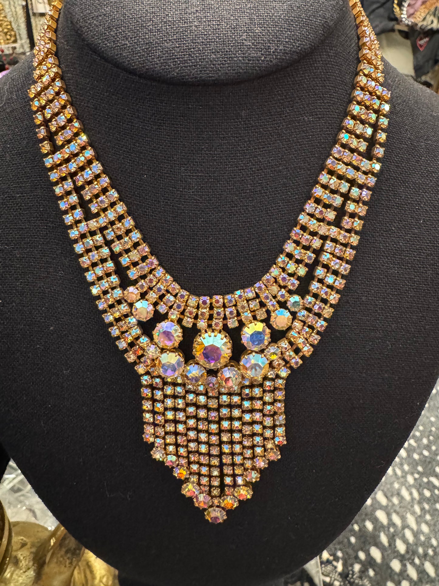 1950s rhinestone multi strand necklace. Oscar worthy!