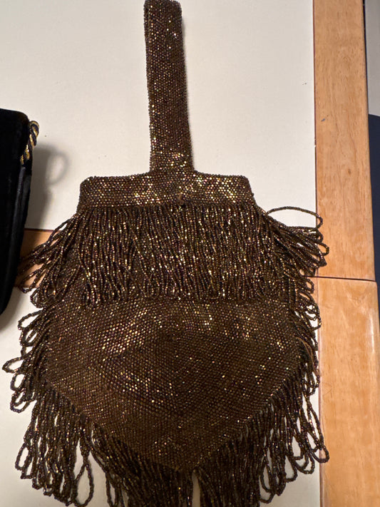 1930s bronze beaded bracelet handbag. Found in Paris.