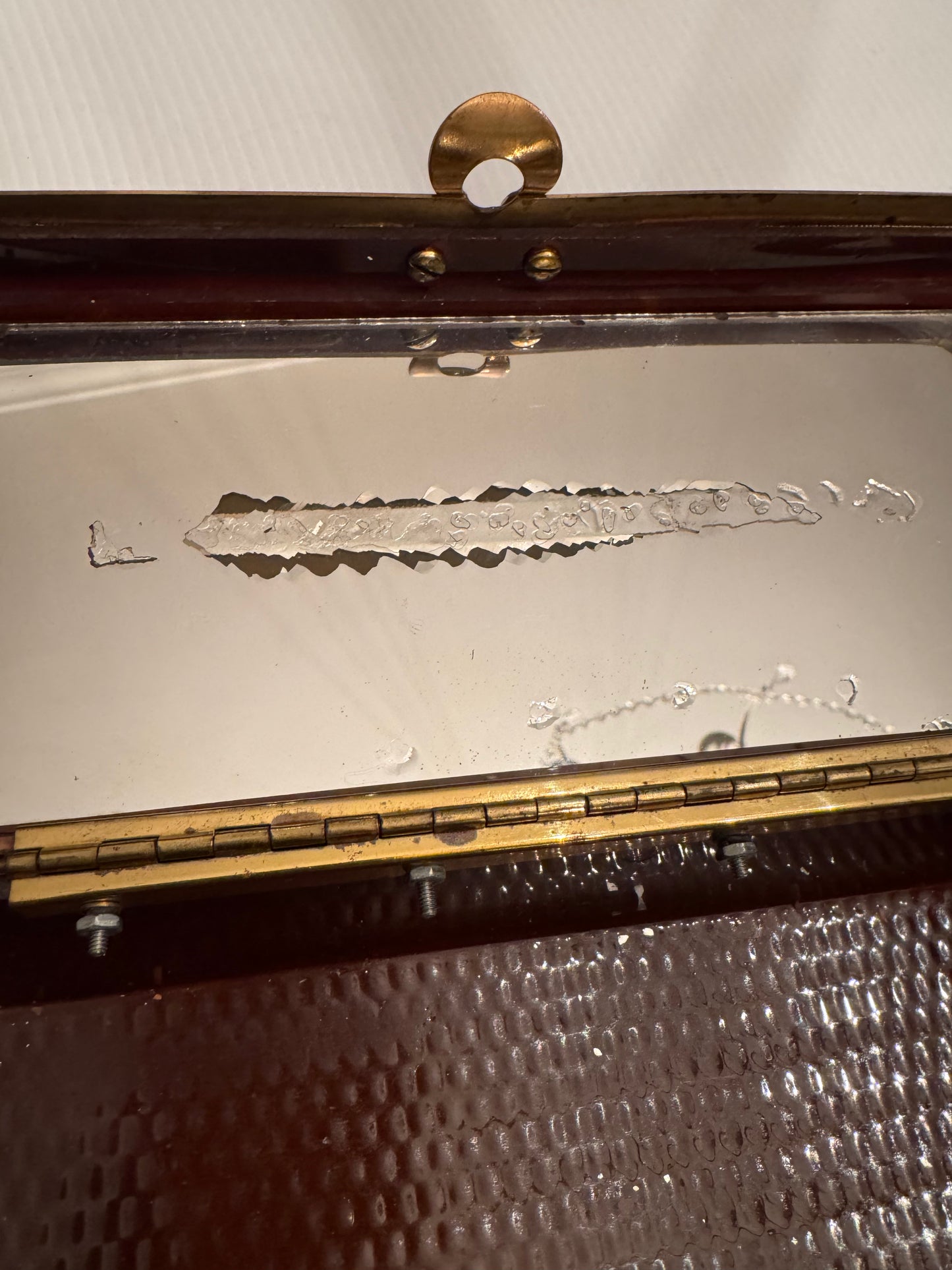 Stunning vintage 1940s lucite box bag in honey brown. Mirror has wear, otherwise perfect shape