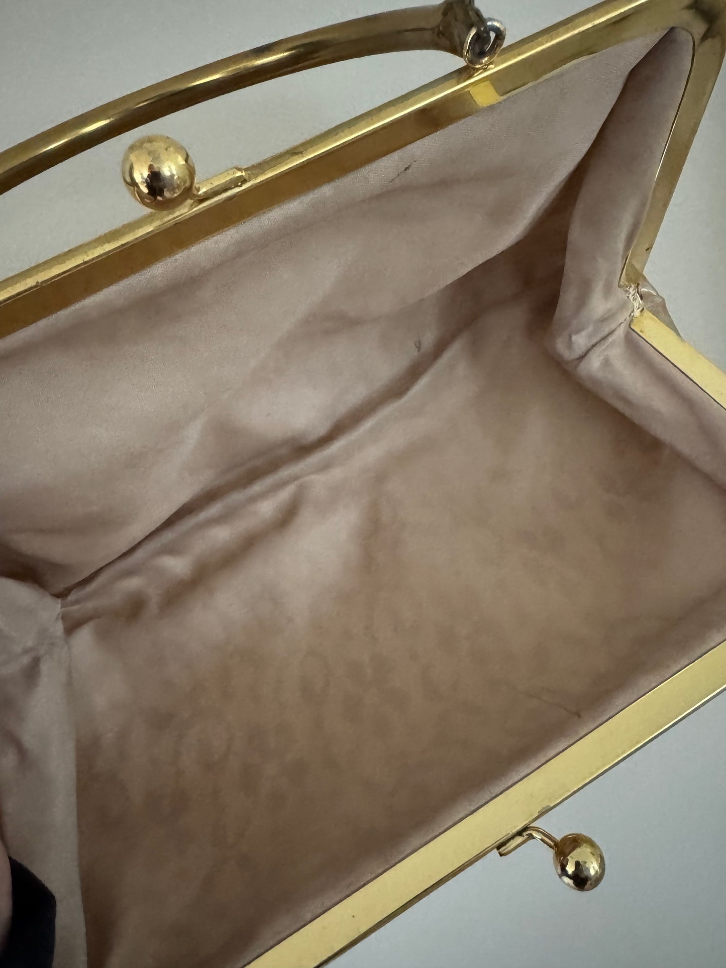 1960s absolutely fantastic, gold and beige plastic handbag with gold metal hardware