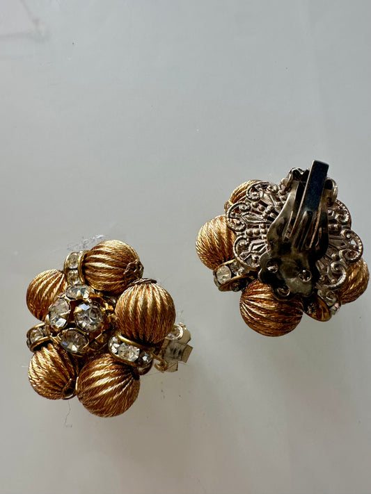 Stunning 1940s gold tone and rhinestone flower earrings. Matching necklace available. Unsigned Vendome. Search the words "Vendome" to see the matching necklace