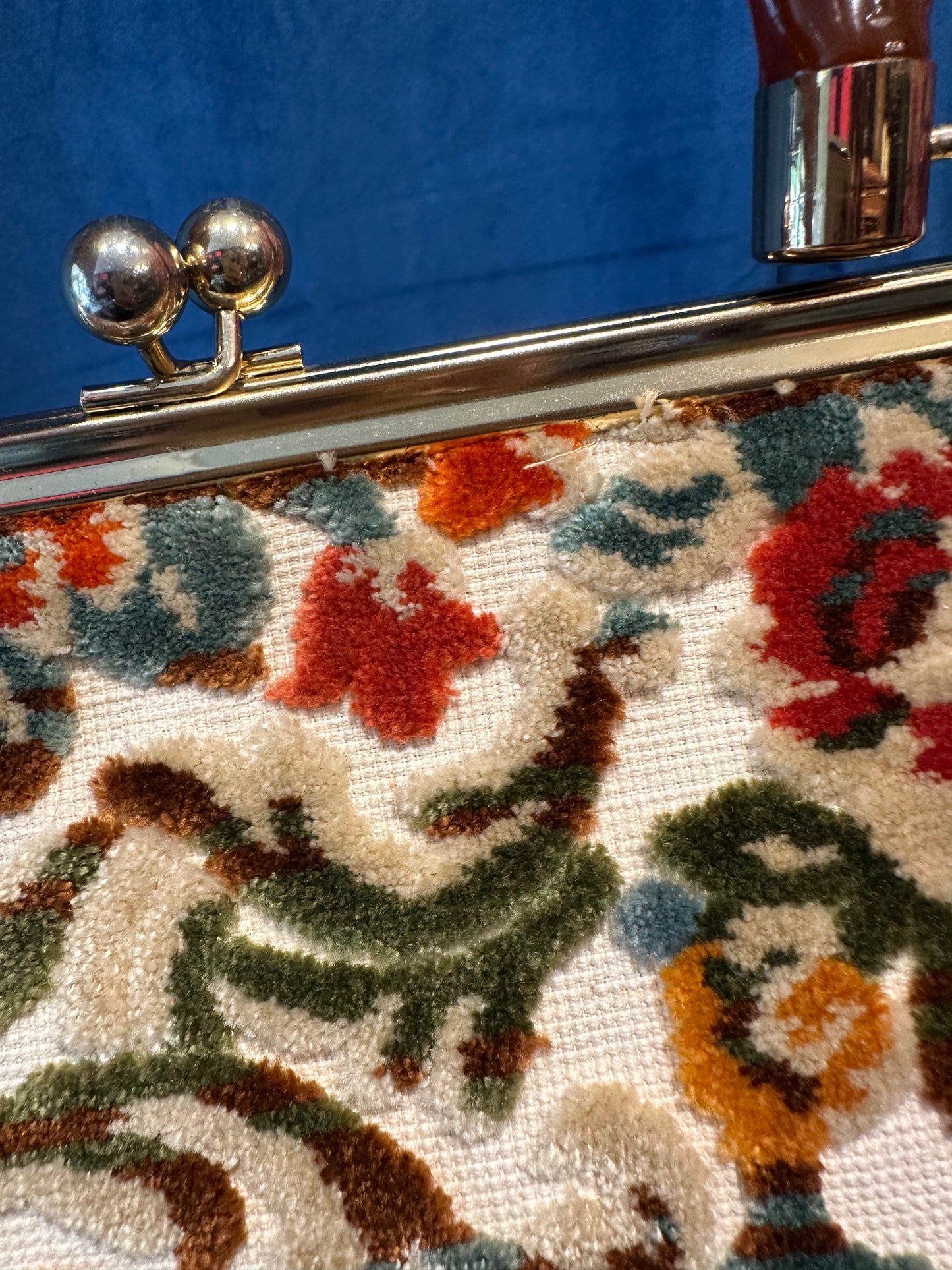 1950s tapestry bag with lucite top handle, and beautiful lining