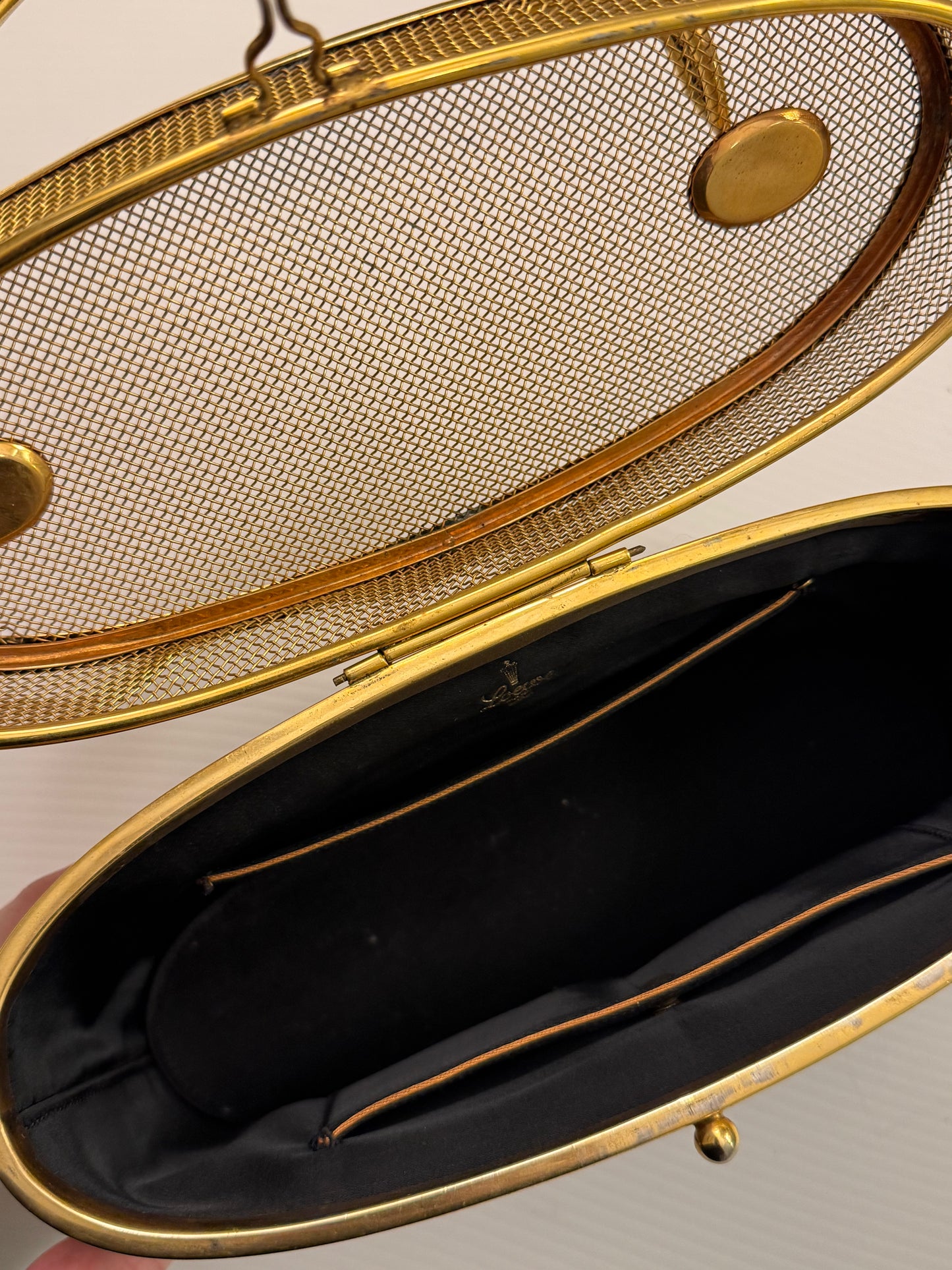 Vintage 1960s black suede and filagree top handle LOEWE box bag made in Spain