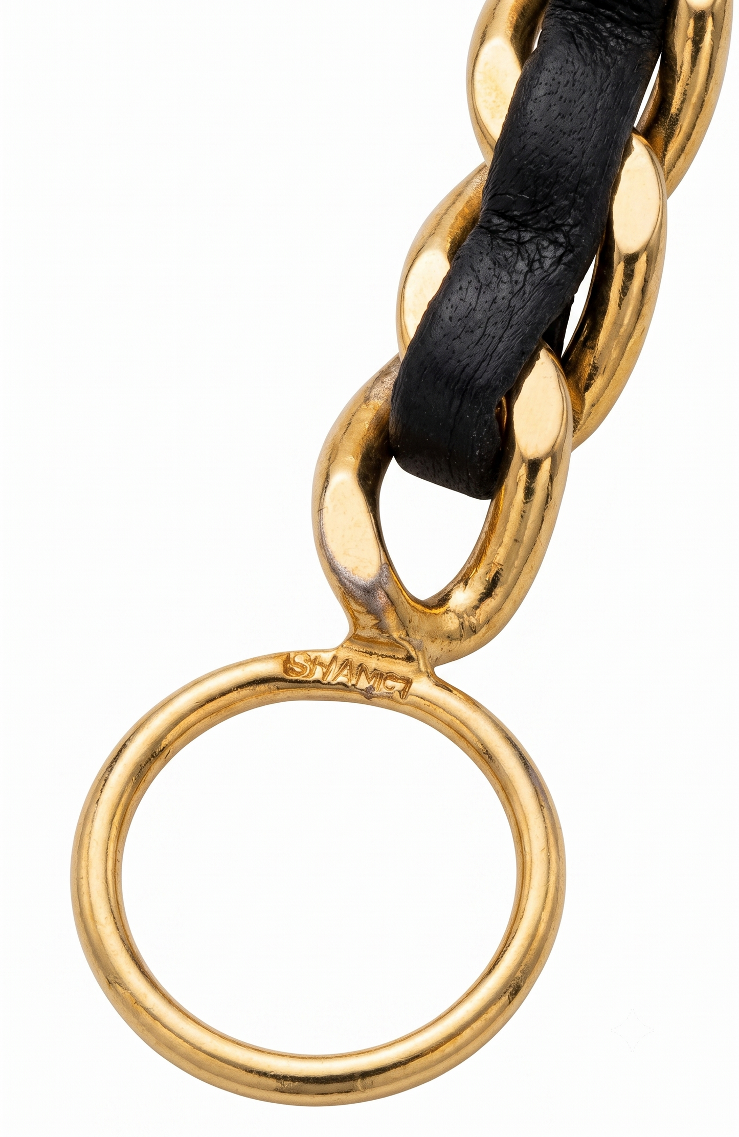 1990s signed Chanel vintage, leather and gold tone chain bracelet