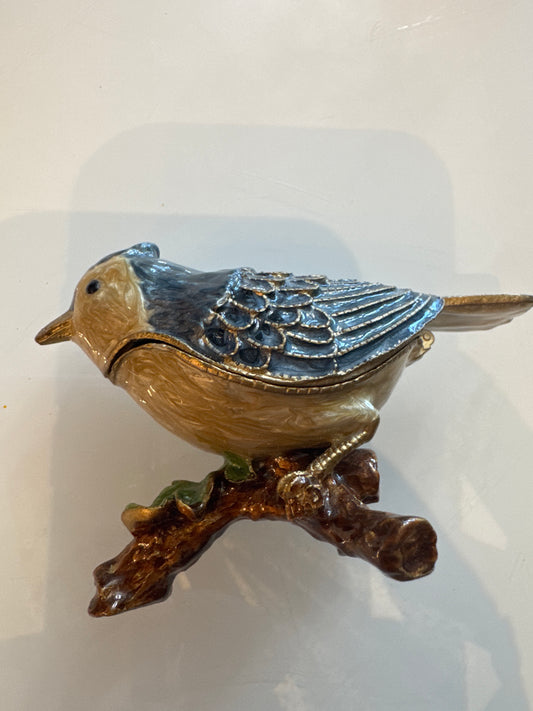 adorable enamel bird trinket box