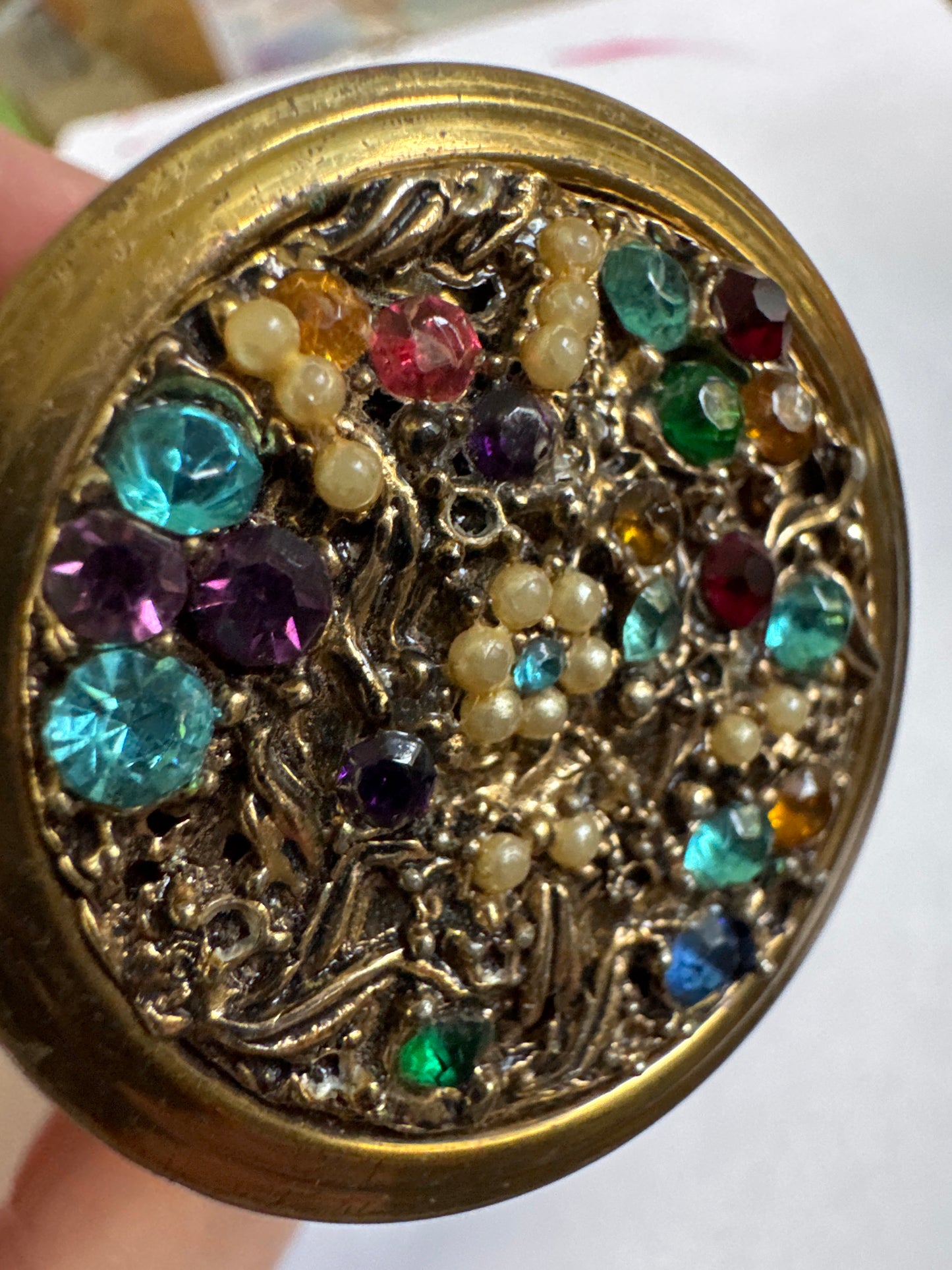 Vintage Extremely Rare 1950’s *Dorset Rex* 5th Avenue Jeweled Brass Cylinder Cigarette Case