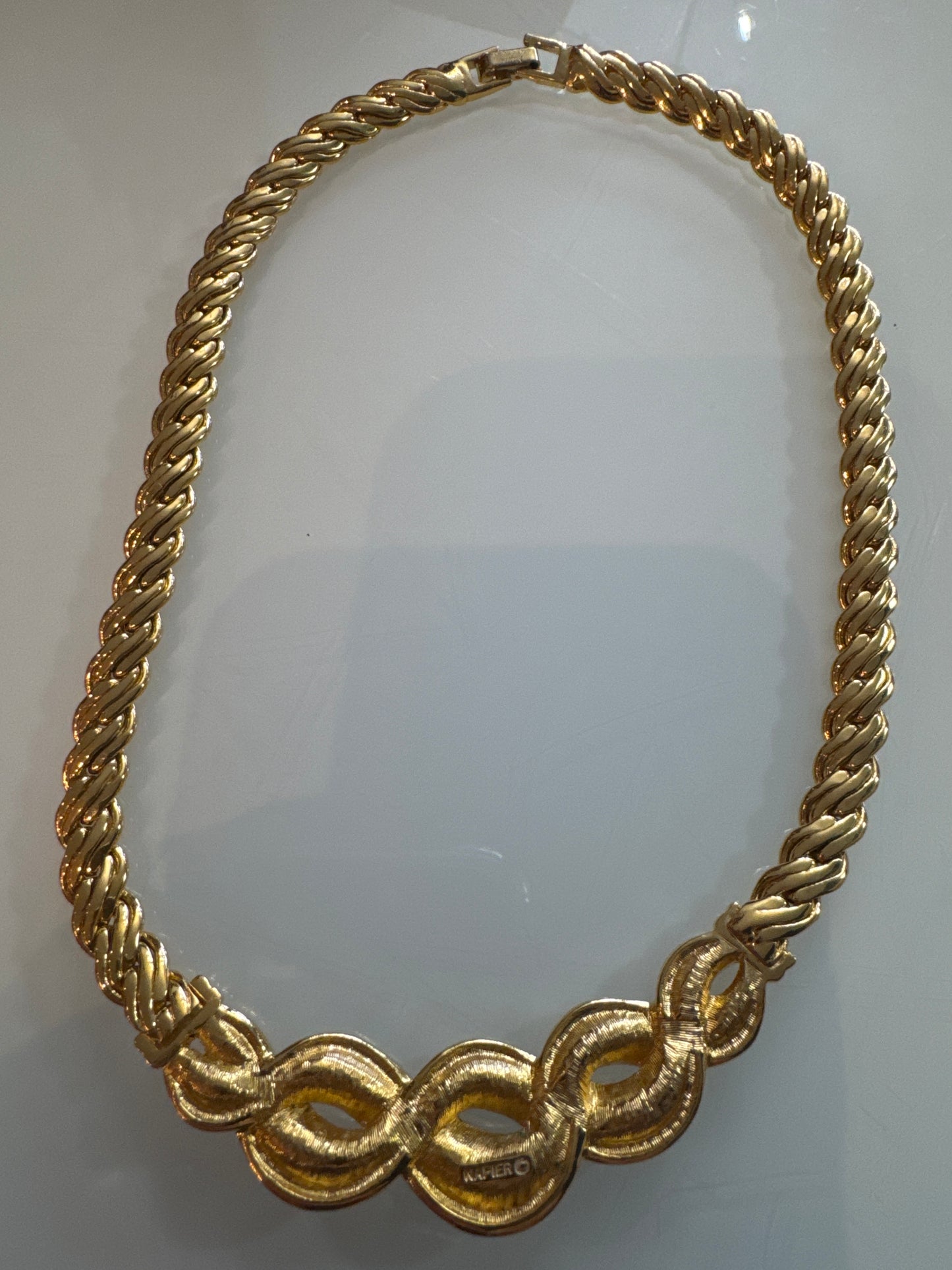 Vintage 1980s Napier gold plate necklace with clear rhinestones