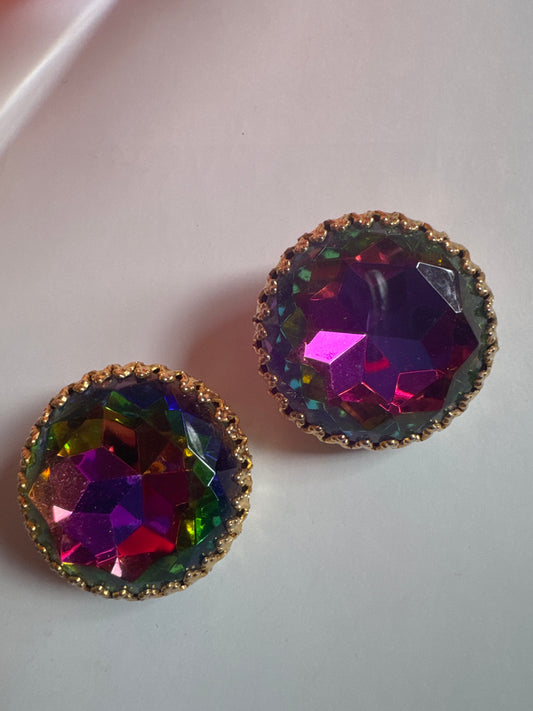 1930s signed Schiaparelli watermelon stone button earrings