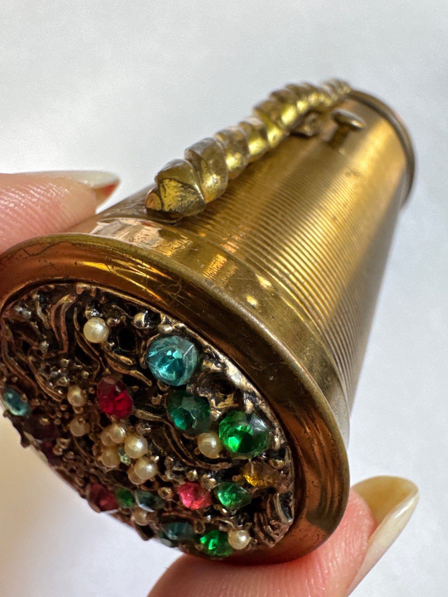 Vintage Extremely Rare 1950’s *Dorset Rex* 5th Avenue Jeweled Brass Cylinder Cigarette Case