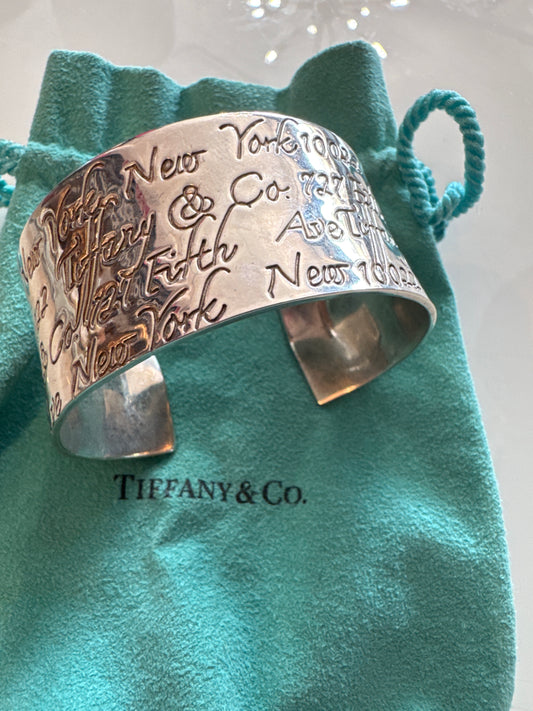 Beautiful sterling silver  Tiffany & Co cuff bracelet inscribed with the NYC Flagship store address.
