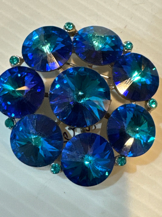 Beautiful, signed Weiss watermelon blue glass brooch