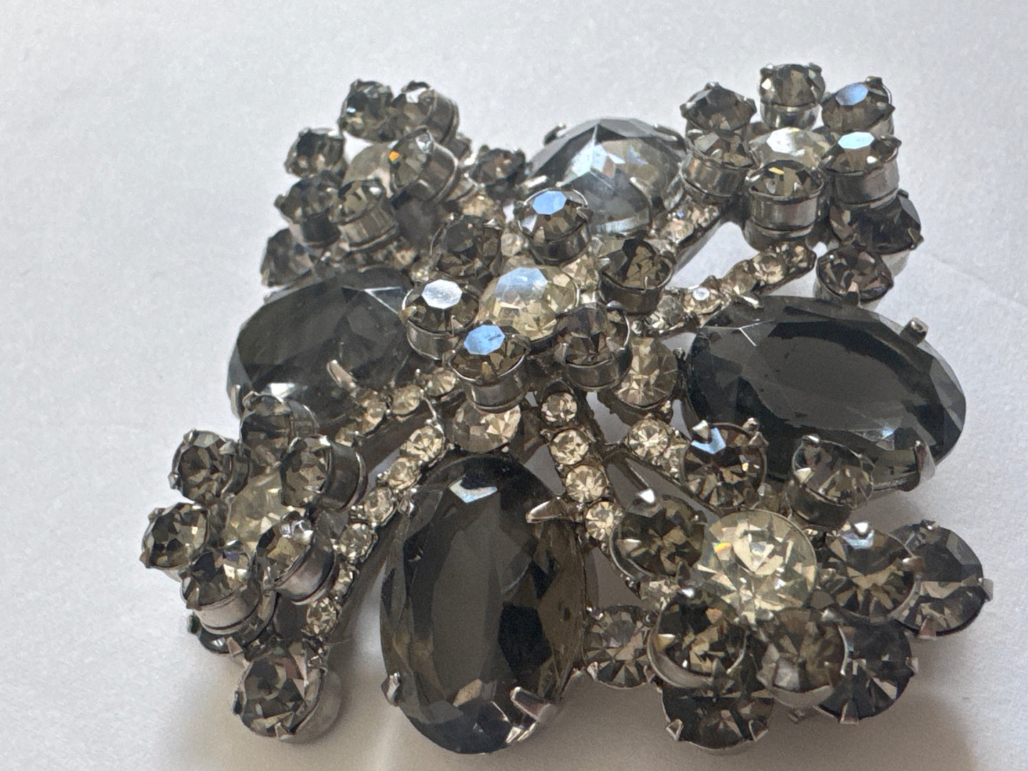 Beautiful 1950s smoky gray multi layered brooch by D & E