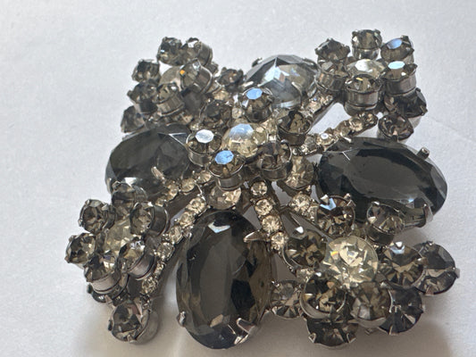 Beautiful 1950s smoky gray multi layered brooch by D & E