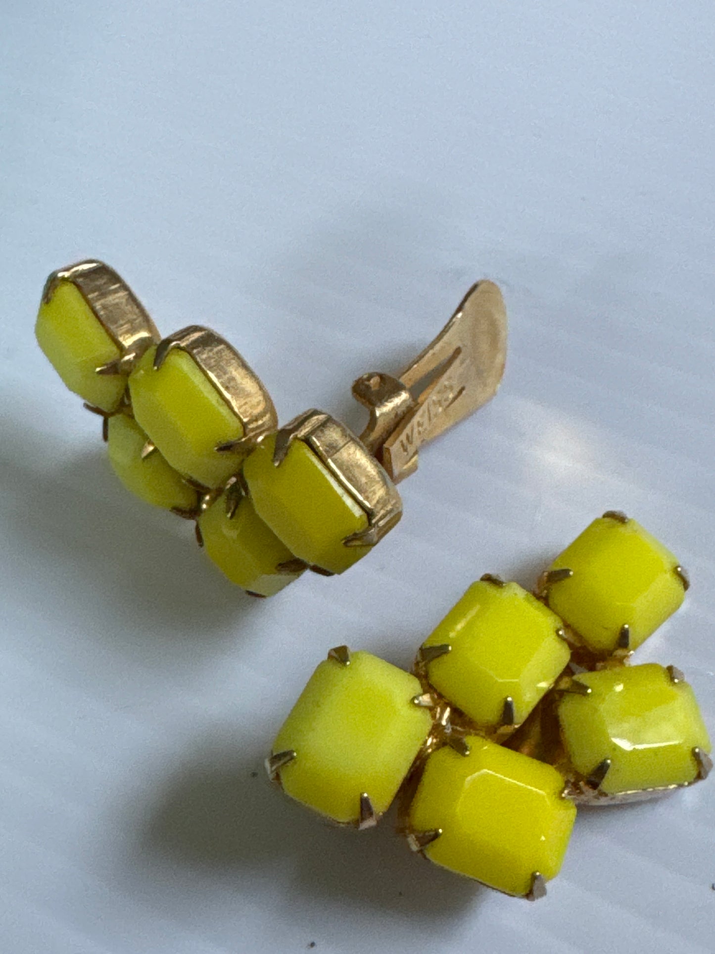 1960s yellow clip on signed WEISS earrings