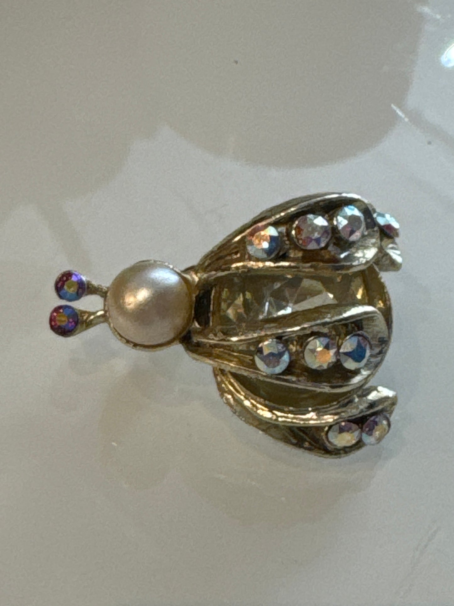 1950s signed DODDS bee brooch with pearls and rhinestones