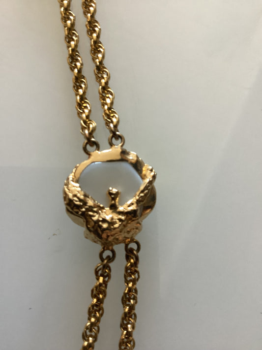 signed Les Bernard double chain necklace. gold tone with white