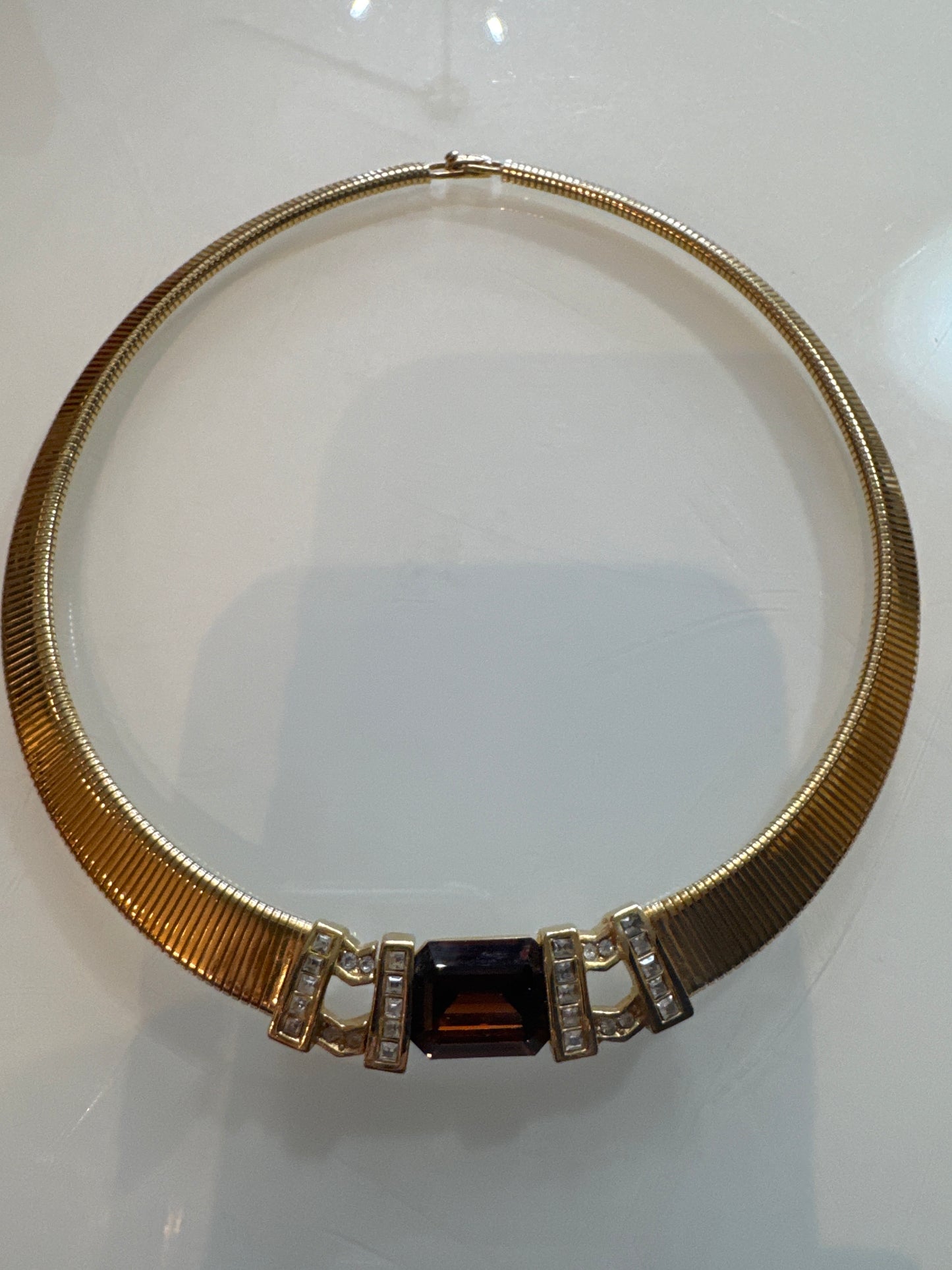 Vintage 1987 Christian Dior signed snake chain with amber and rhinestone necklace