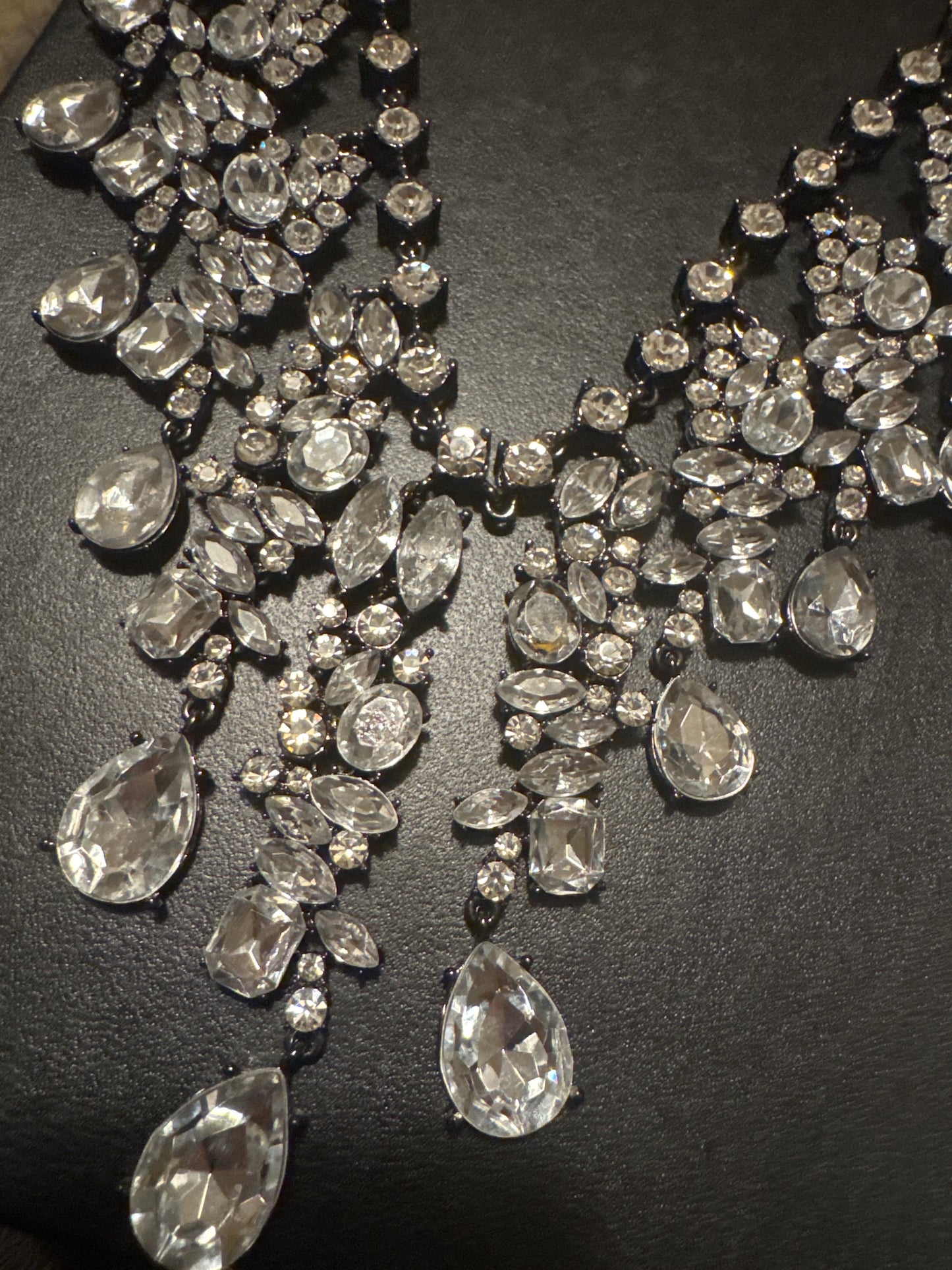 1970s stunning SCAASI rhinestone necklace in gun metal setting