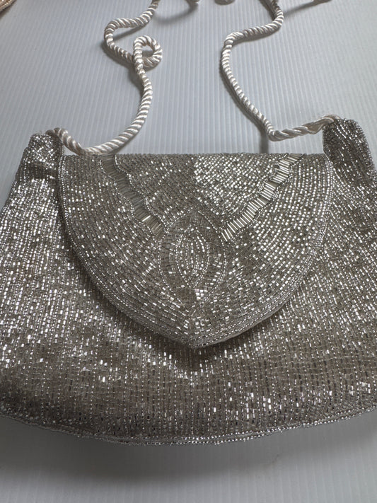 Beautiful 1940s silver beaded bag by WALBORG can be worn as a clutch or shoulder bag