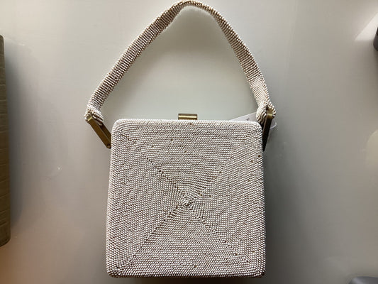 1940s White Beaded Box Bag