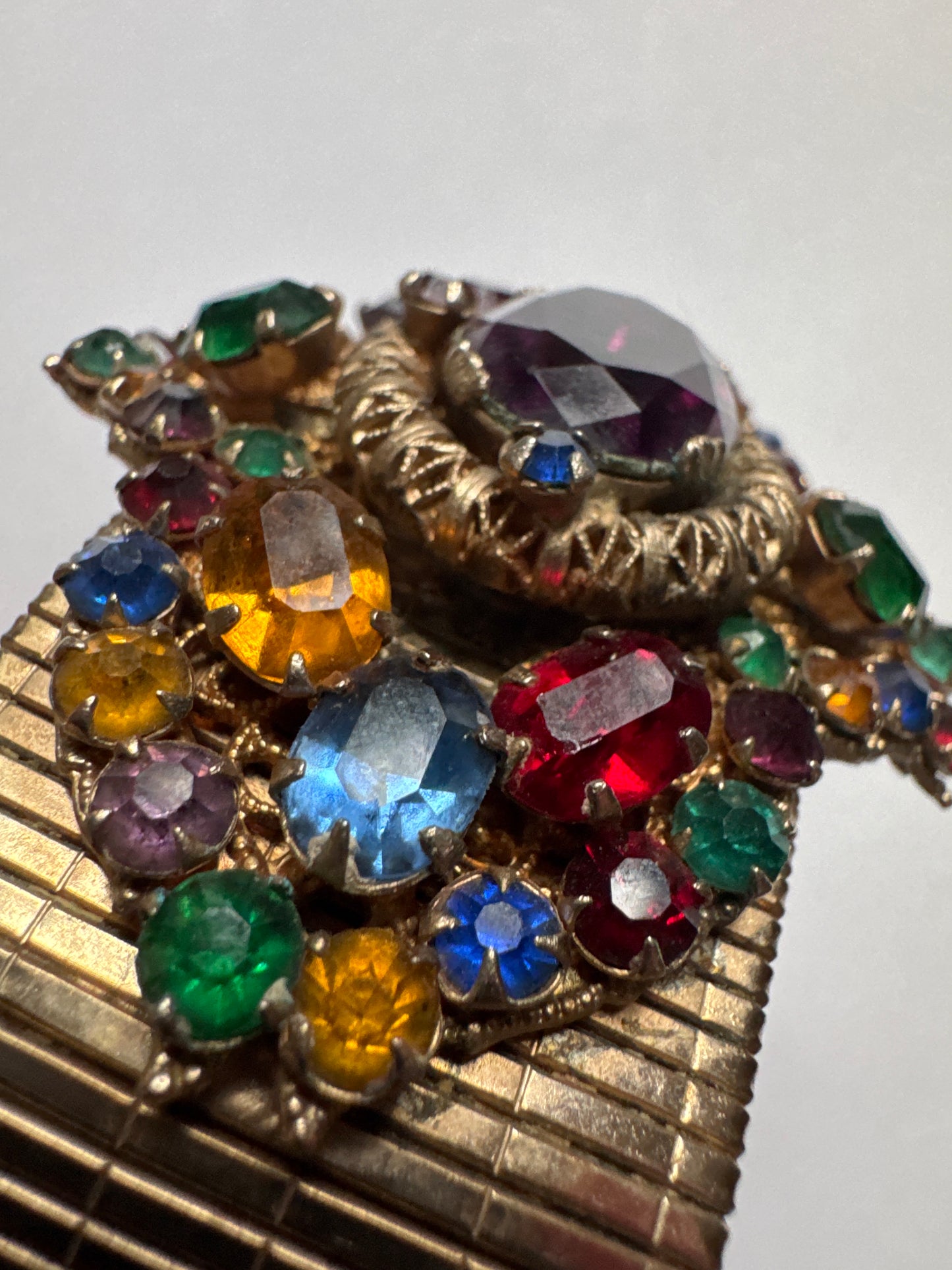 1960s stunning rhinestone link bracelet with safety chain