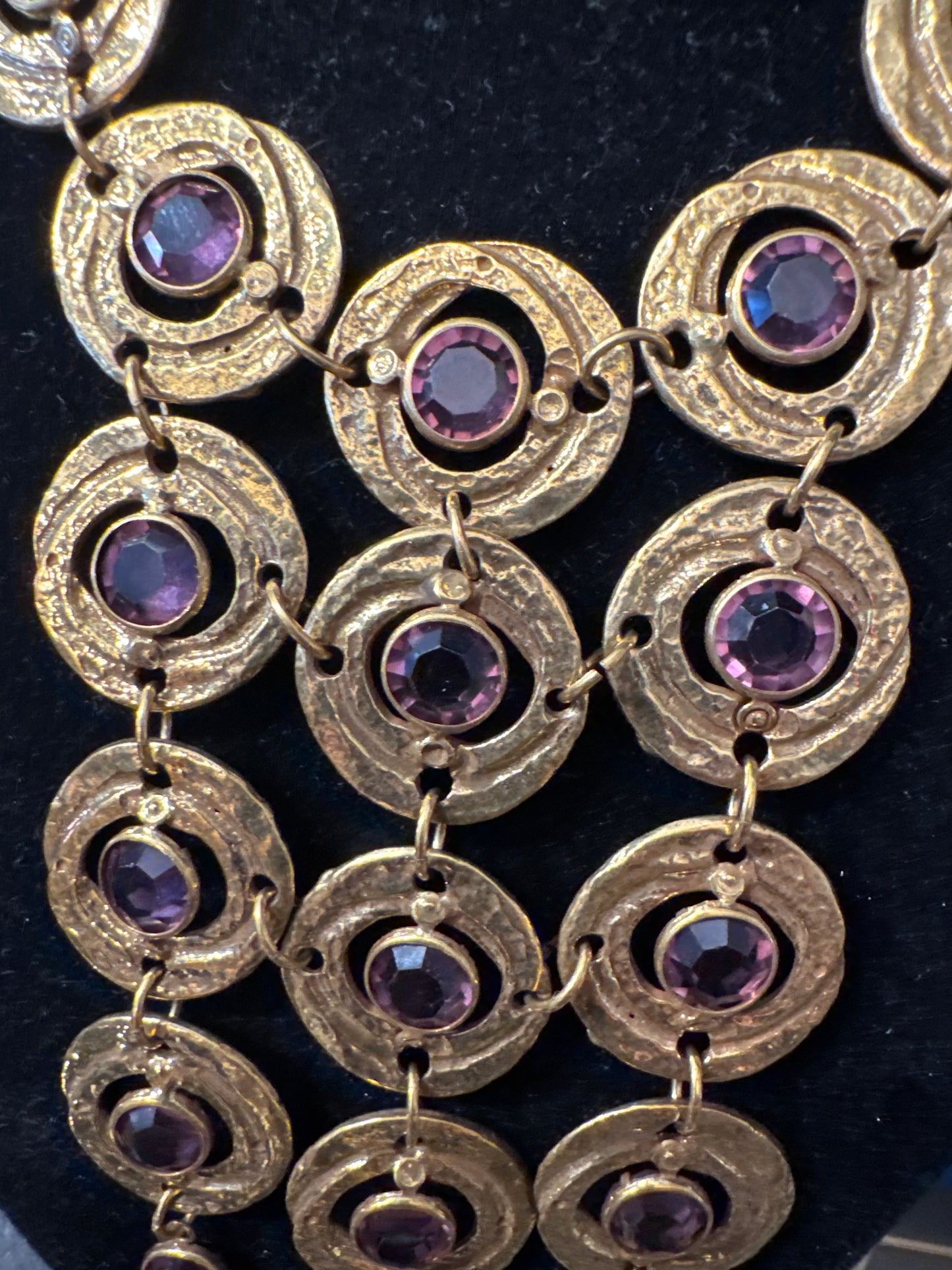 1960's dangle bib choker necklace with amethyst colored stones