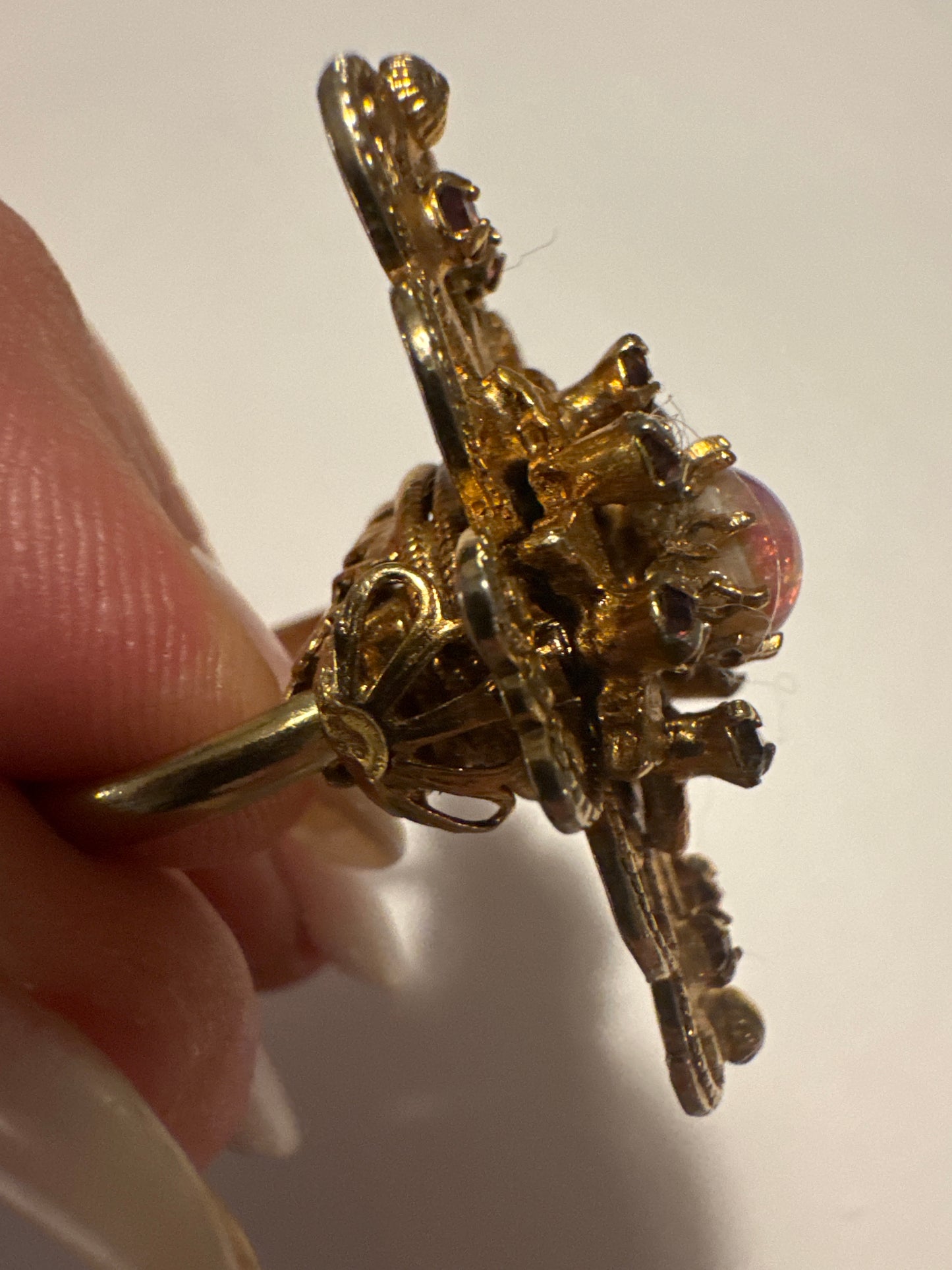 fun 1960s cocktail ring with pink confetti Centerstone. Road