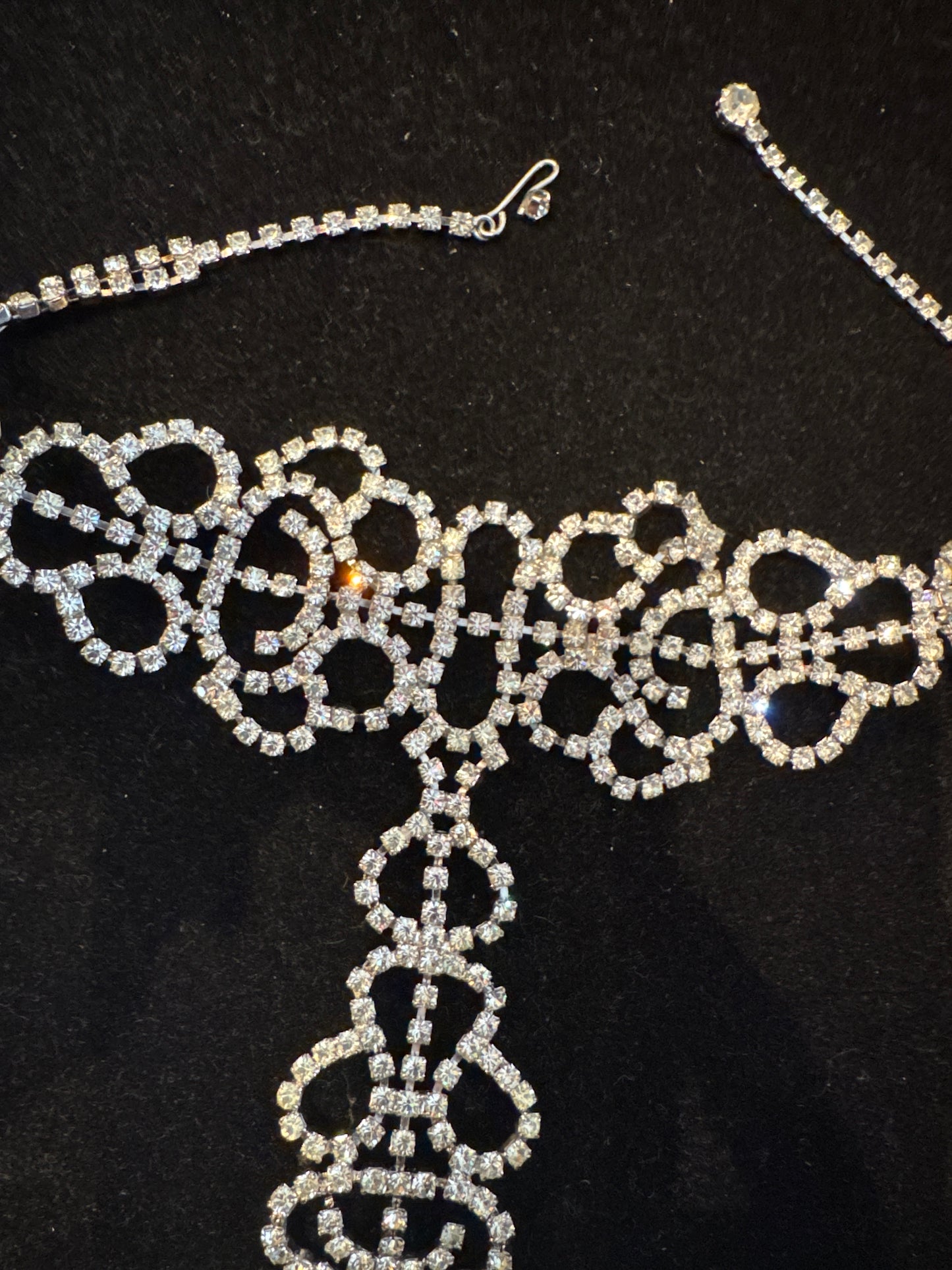 1950s Rhinestone Bib "tie" choker necklace