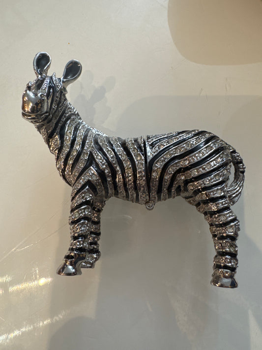 Vintage zebra rhinestone and enamel trinket box