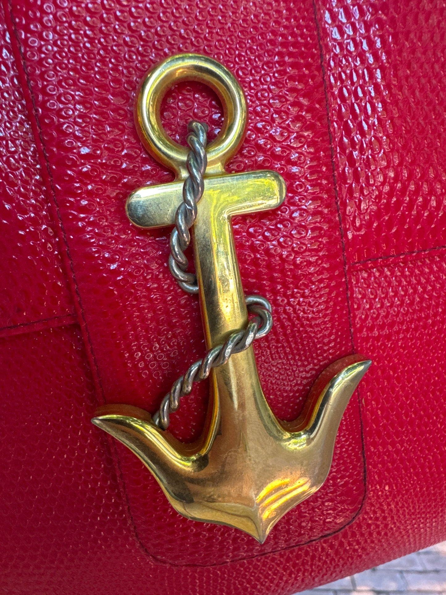 Vintage red embossed snake print with anchor from the 1960s by KORET