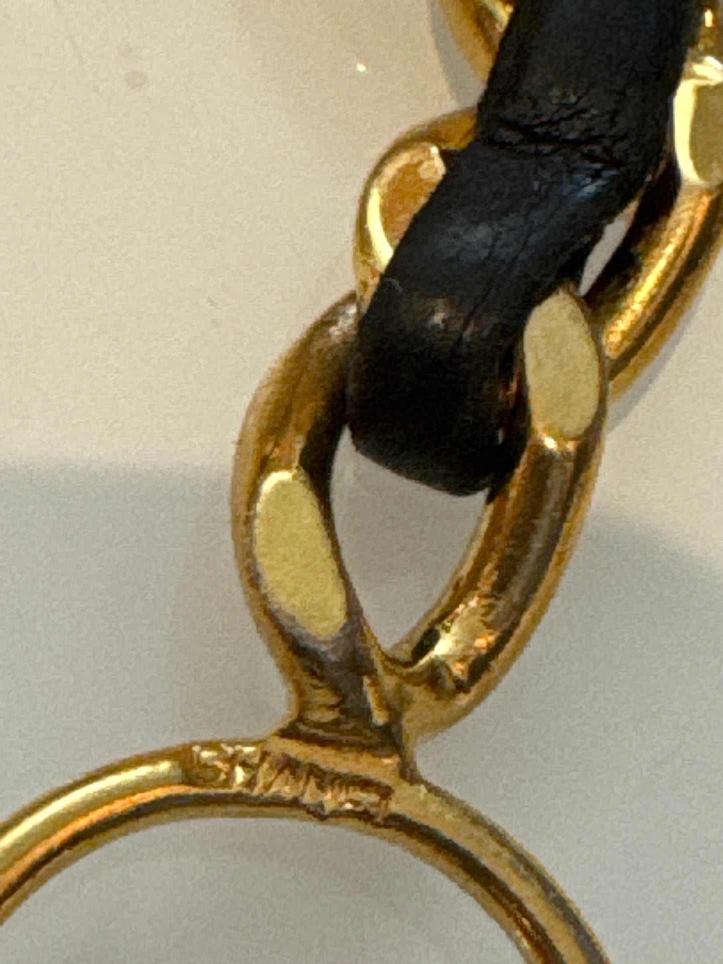 1990s signed Chanel vintage, leather and gold tone chain bracelet