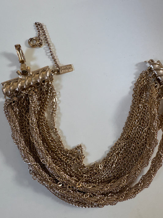 1940s signed Vendome multi strand gold tone bracelet. Search "Vendome" to see matching necklace