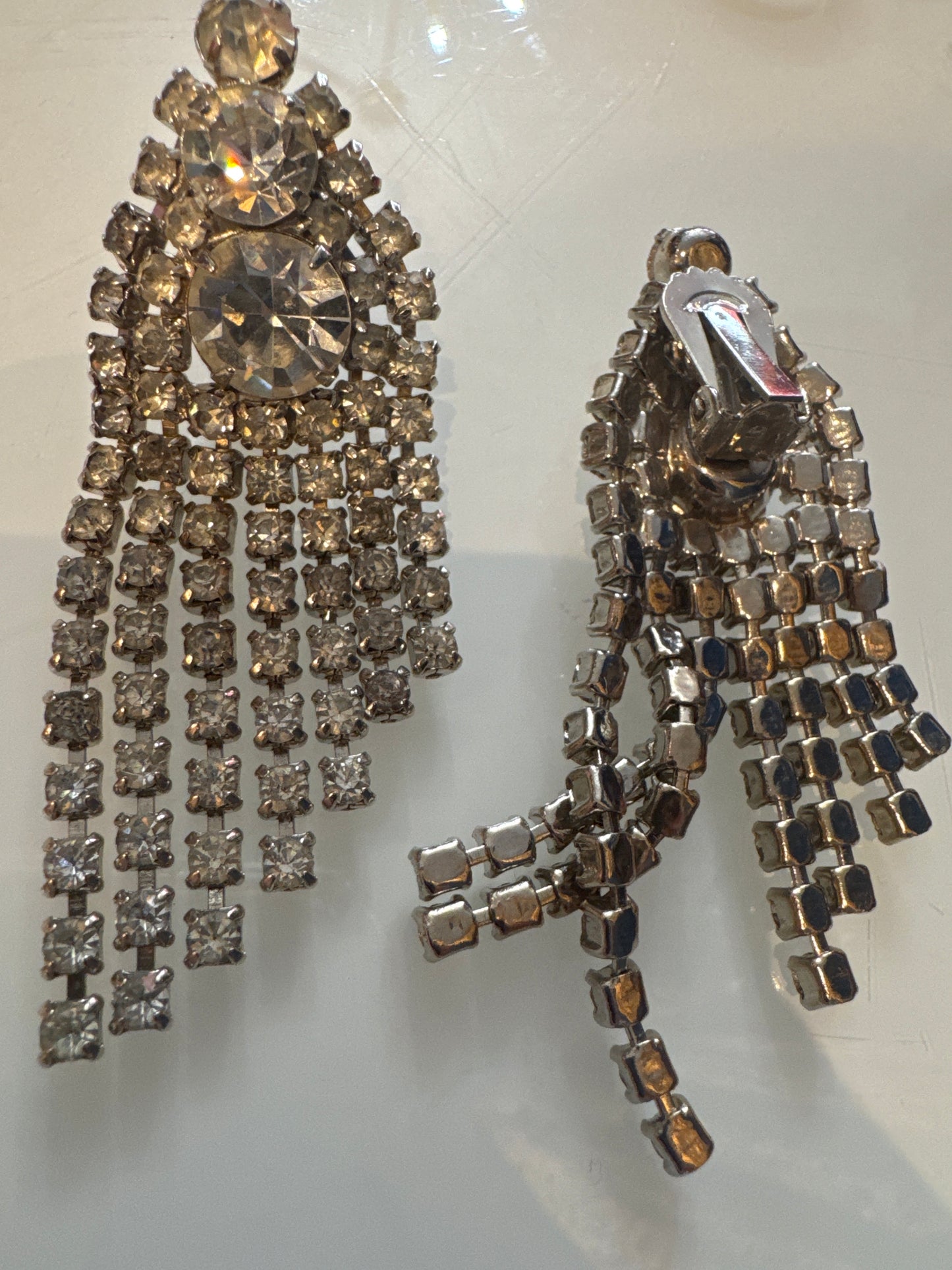 1950s waterfall rhinestone clip on earrings
