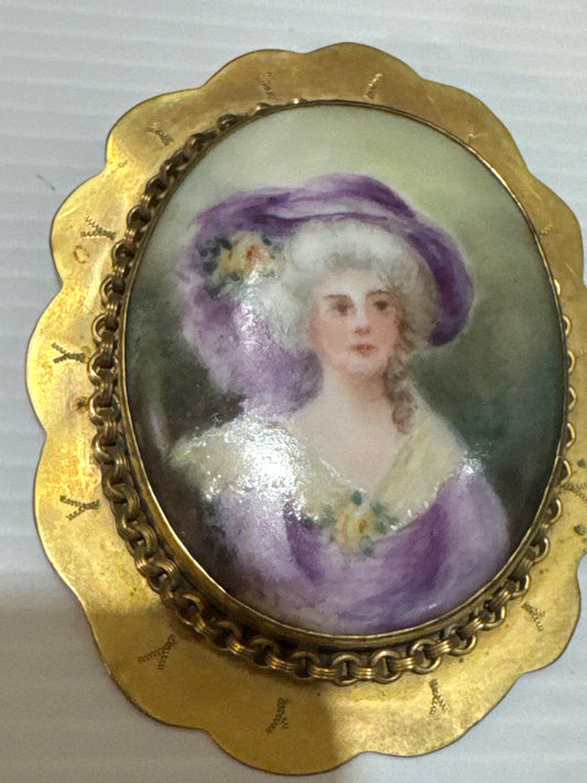 Antique Hand-Painted Porcelain Portrait Brooch, France c. 1890–1910 jackpot.